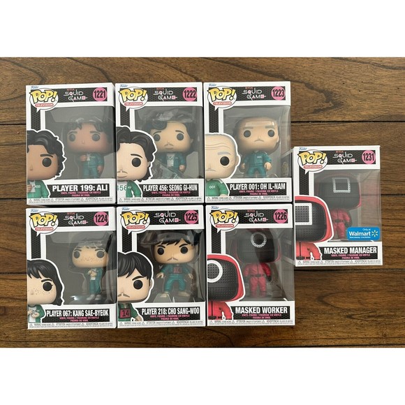 Funko Pop Squid Game - Full Set 1221-1226 + Masked Mgr. Exclusive 1231. Set Of 7 - Picture 1 of 4